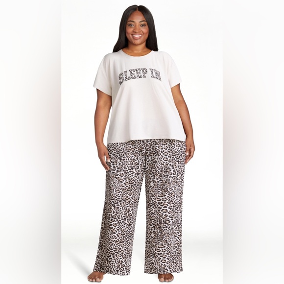 Joyspun size 3x Leopard Print Pajama Set with 'Sleep In' Top - Picture 1 of 6